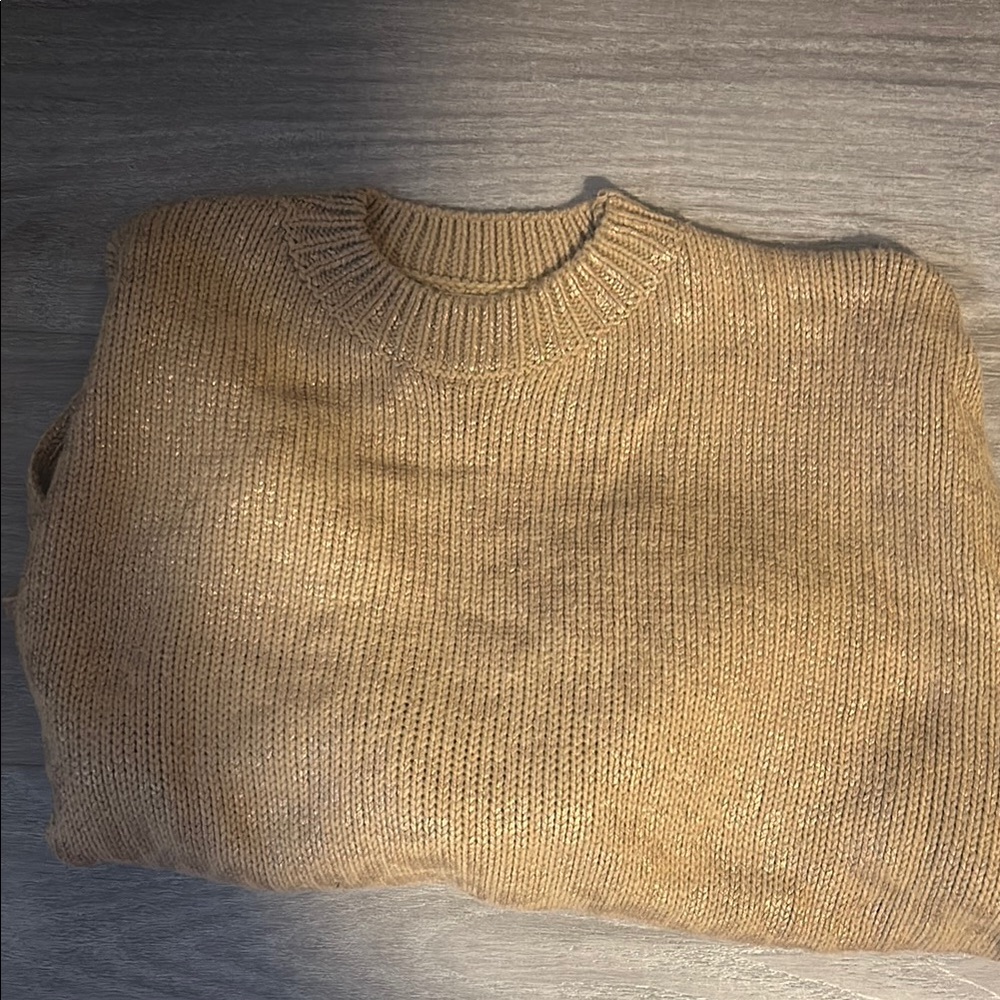 Tan sweater with rose gold underlays